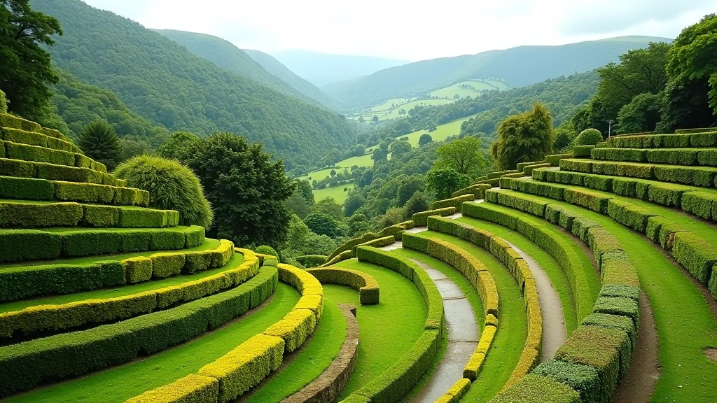 Powerscourt Gardens terraced levels with valley view