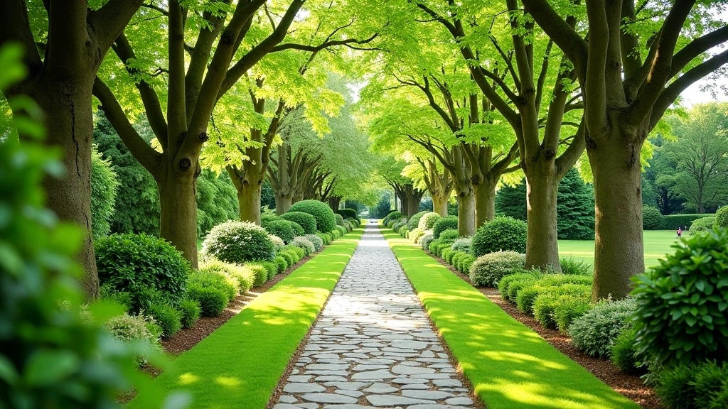 Quiet estate gardens in Wicklow and Tipperary countryside with stone pathways and mature trees