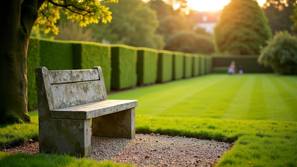 Comfortable bench overlooking historic Irish gardens
